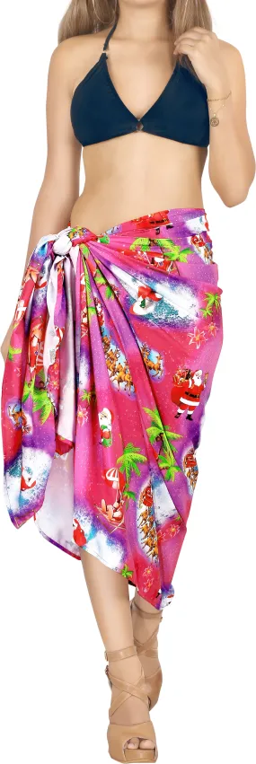 LA LEELA Santa Claus Christmas Sarong Beach wear Cover Up 78"X42" Pink_X520