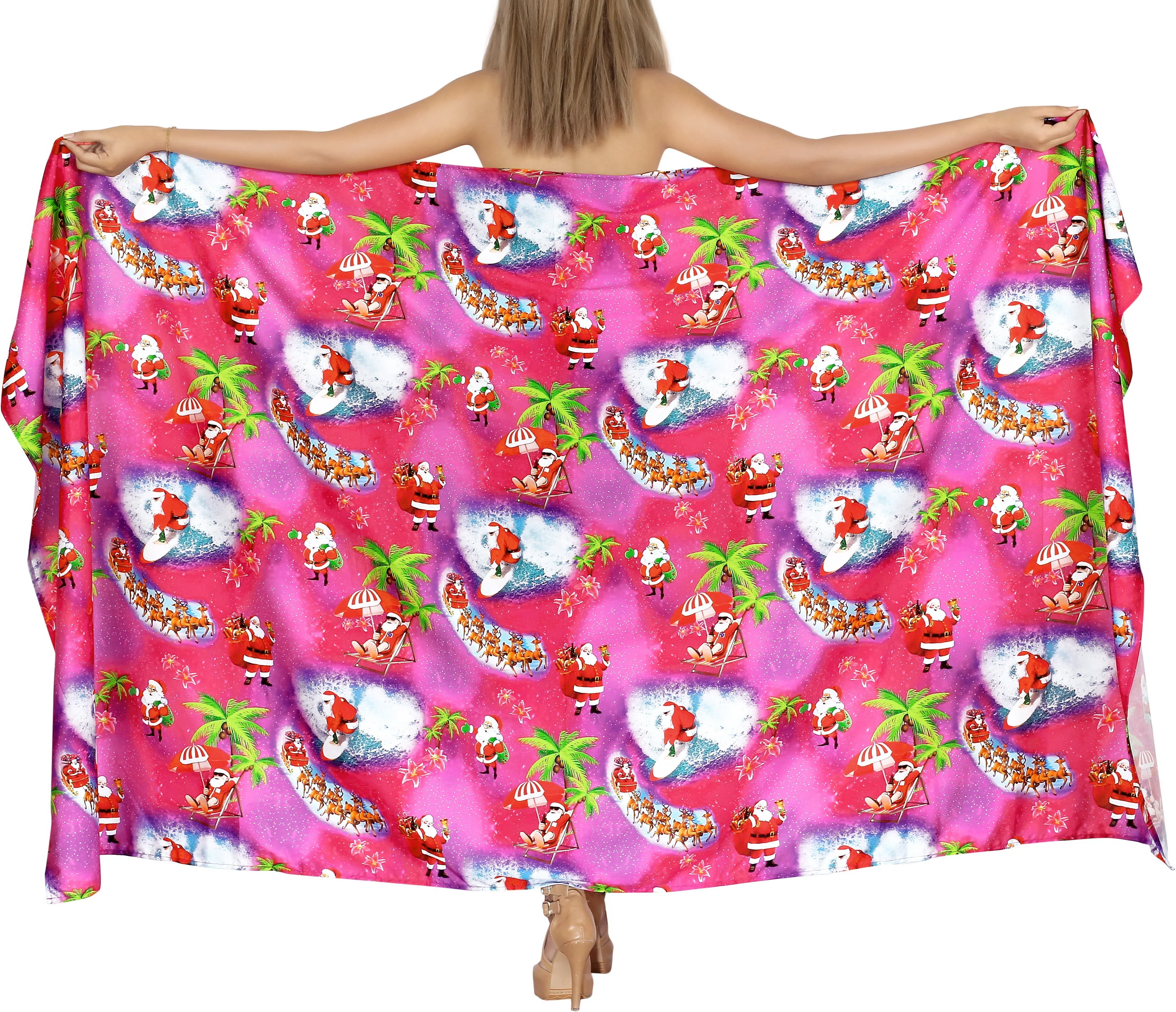 LA LEELA Santa Claus Christmas Sarong Beach wear Cover Up 78"X42" Pink_X520