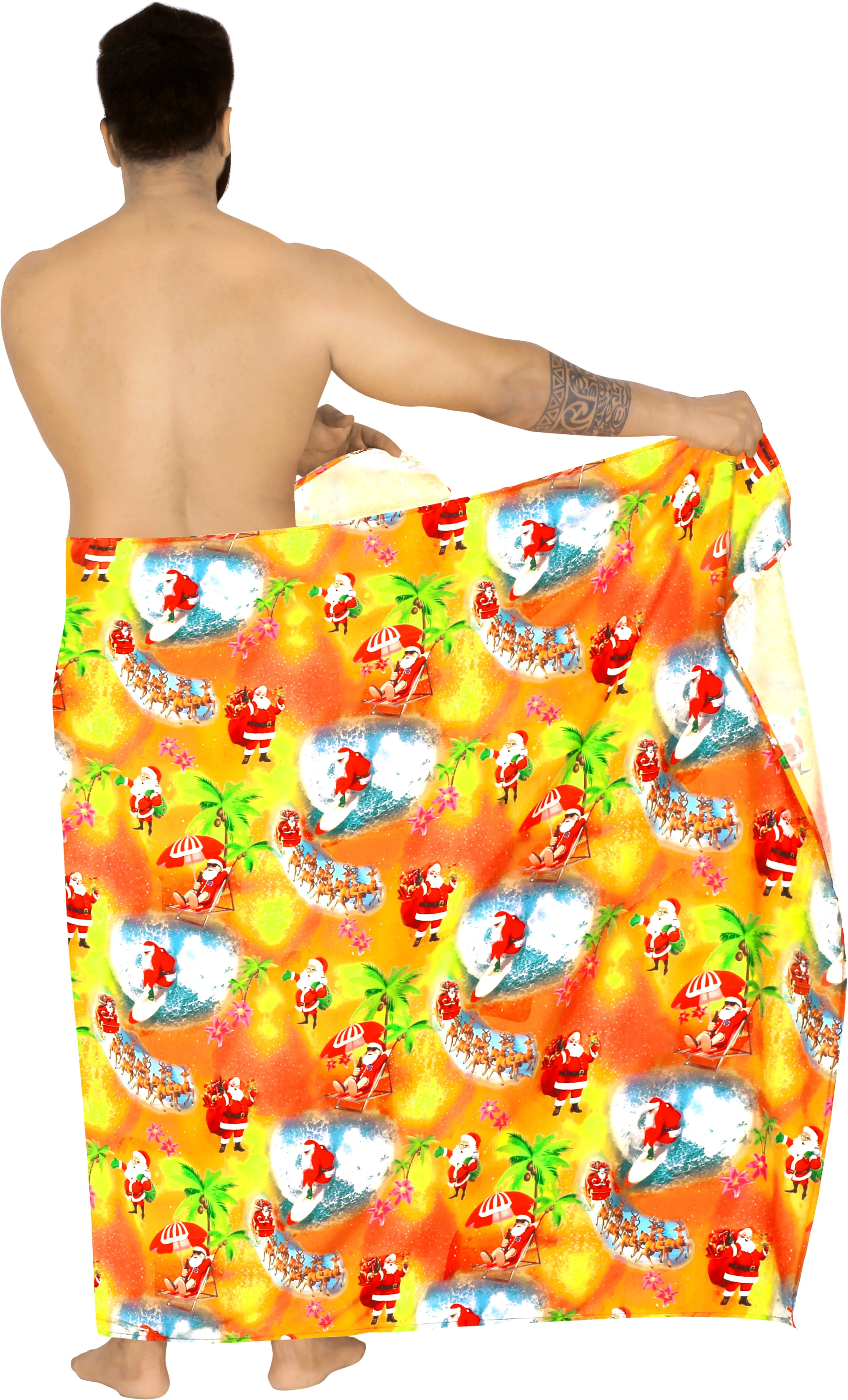 LA LEELA Santa Claus Sarong Beach wear Pareo Cover Up Red_X515 78"X" Christmas