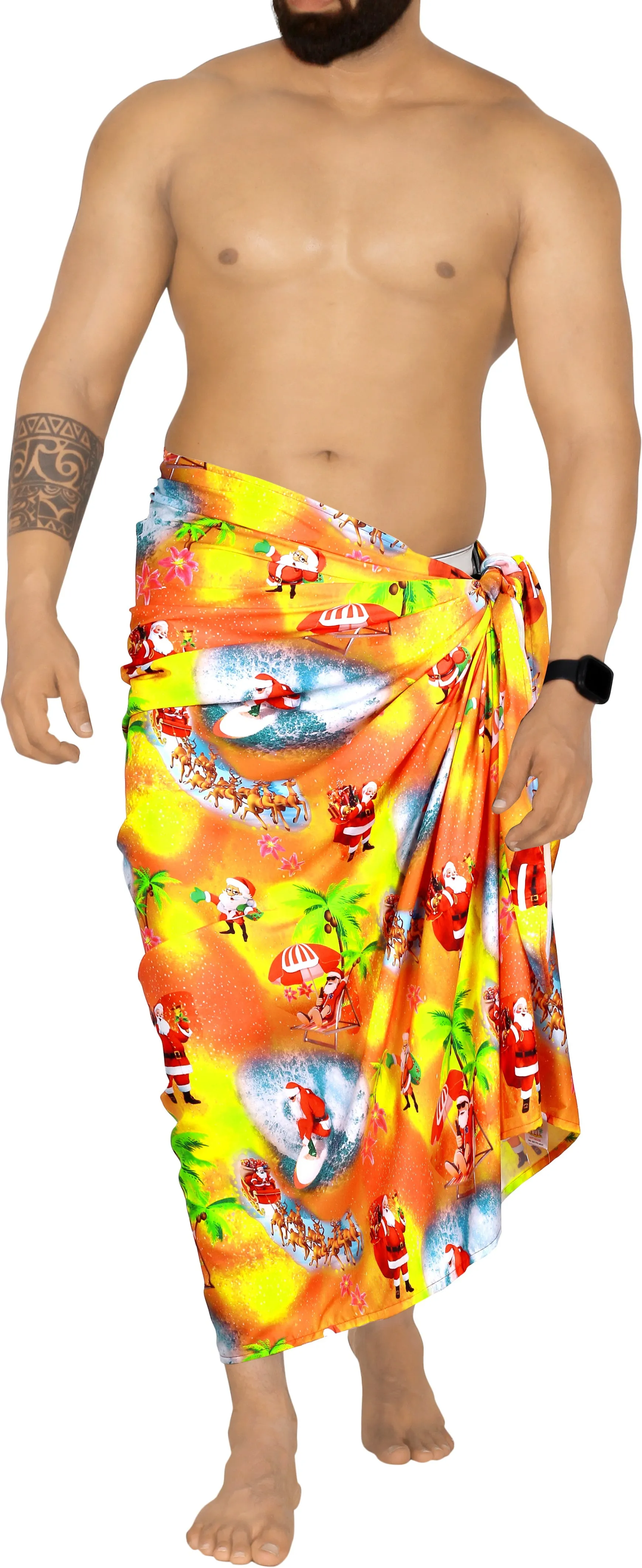 LA LEELA Santa Claus Sarong Beach wear Pareo Cover Up Red_X515 78"X" Christmas