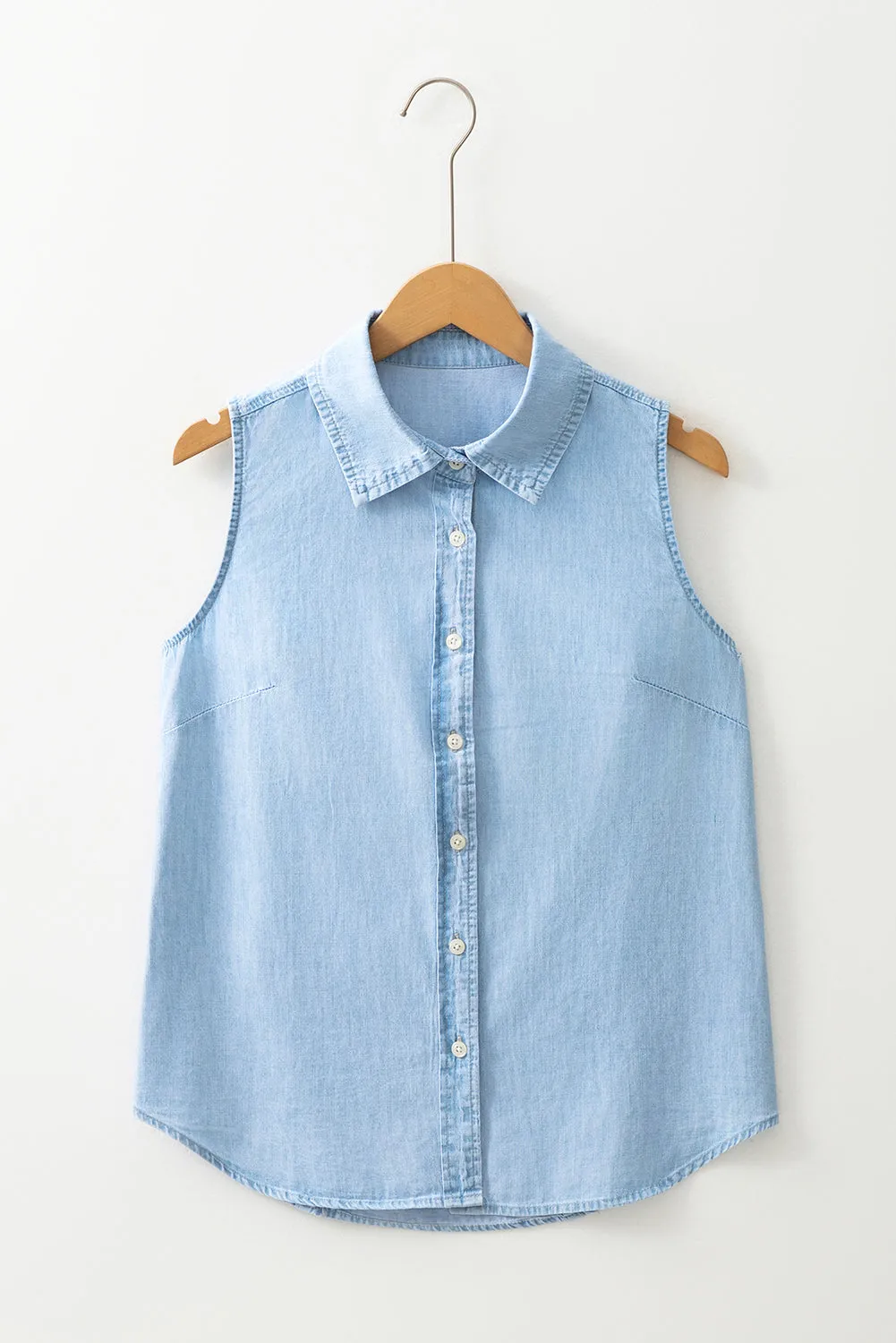 Light Blue Denim Collared Sleeveless Shirt