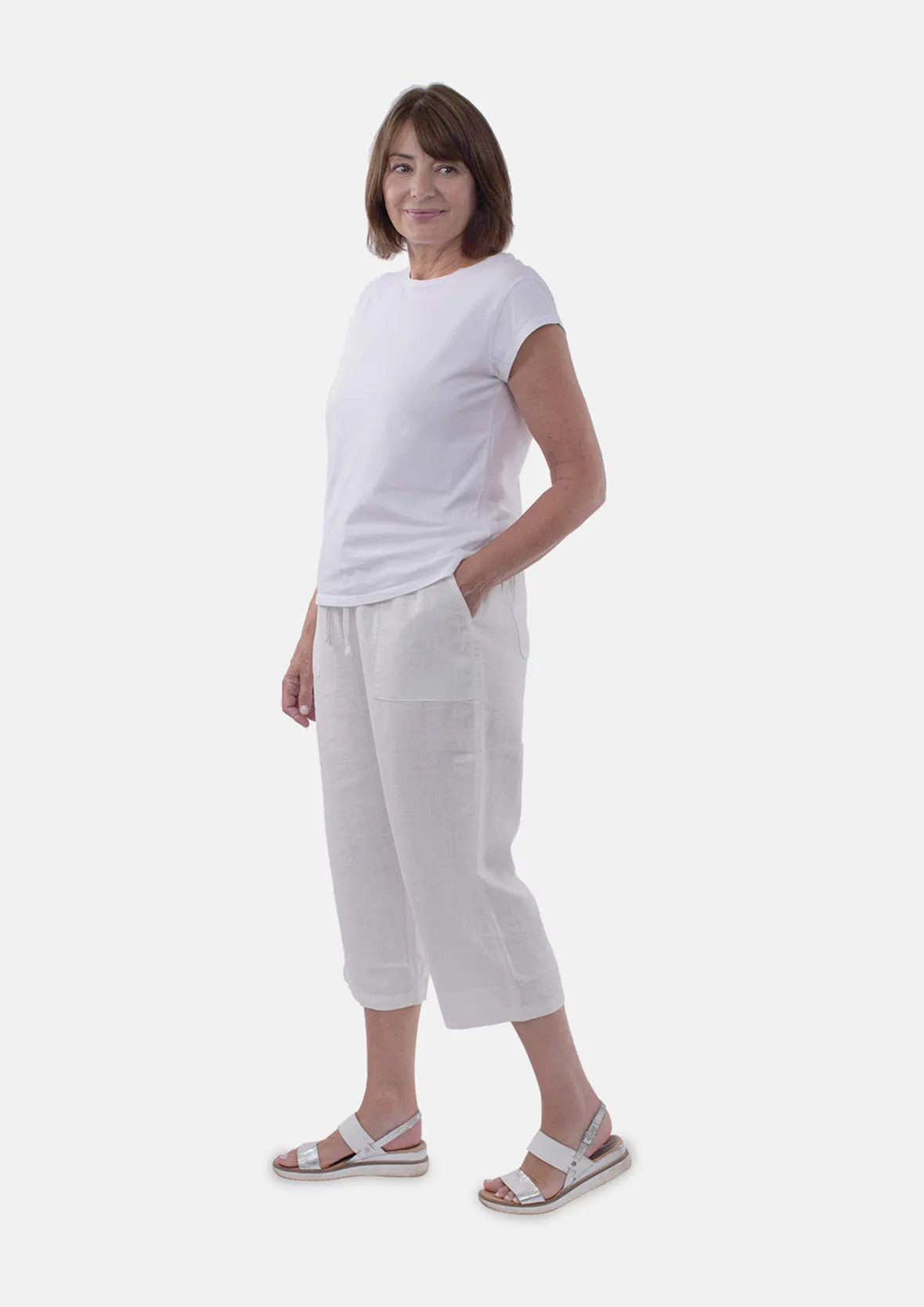 Linen Rich Cropped Trousers With Pockets