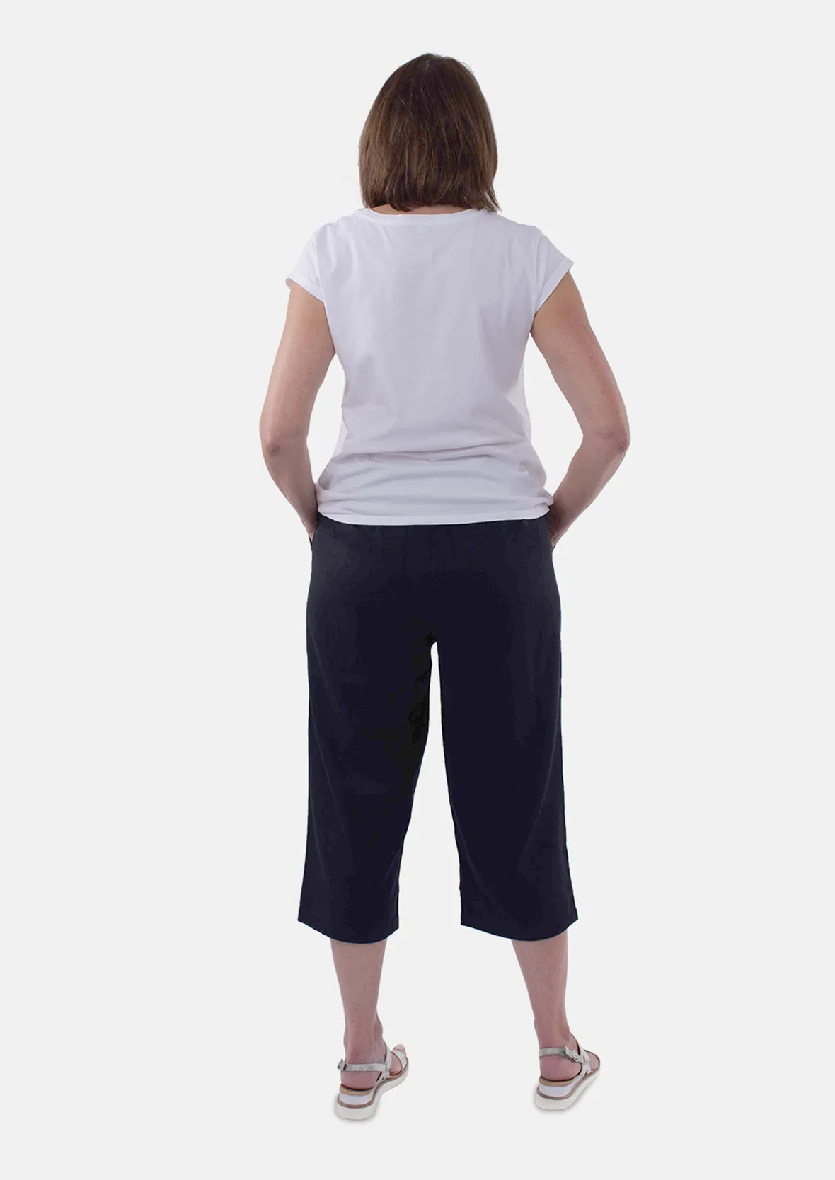 Linen Rich Cropped Trousers With Pockets