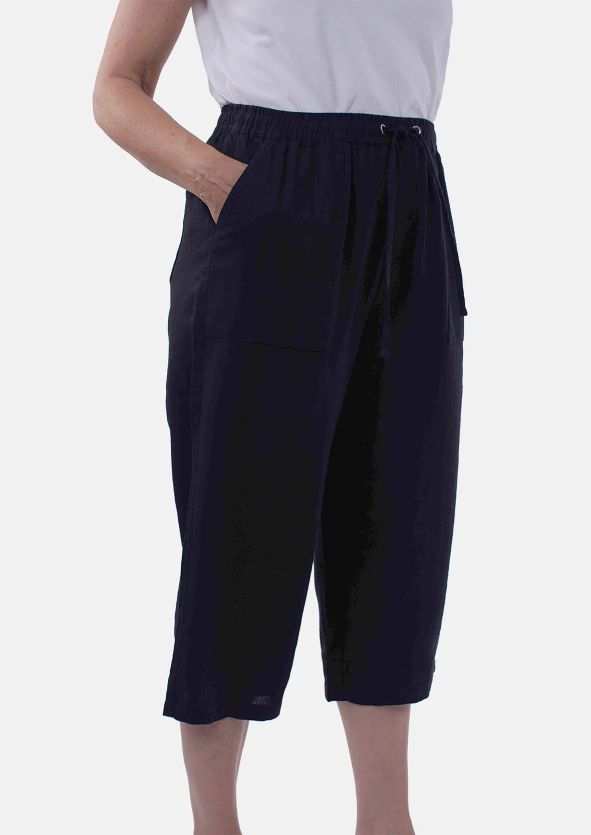 Linen Rich Cropped Trousers With Pockets