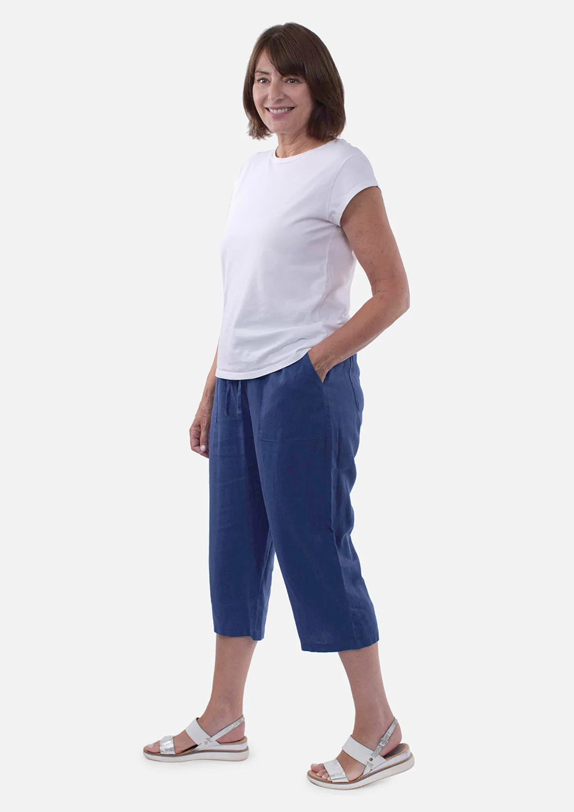 Linen Rich Cropped Trousers With Pockets