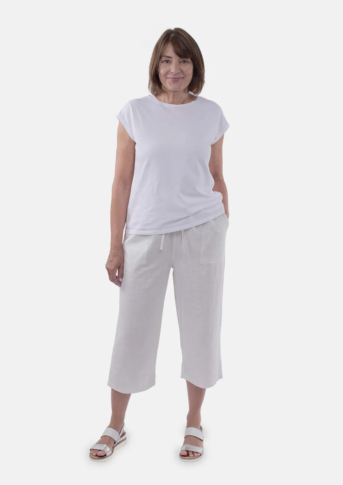 Linen Rich Cropped Trousers With Pockets