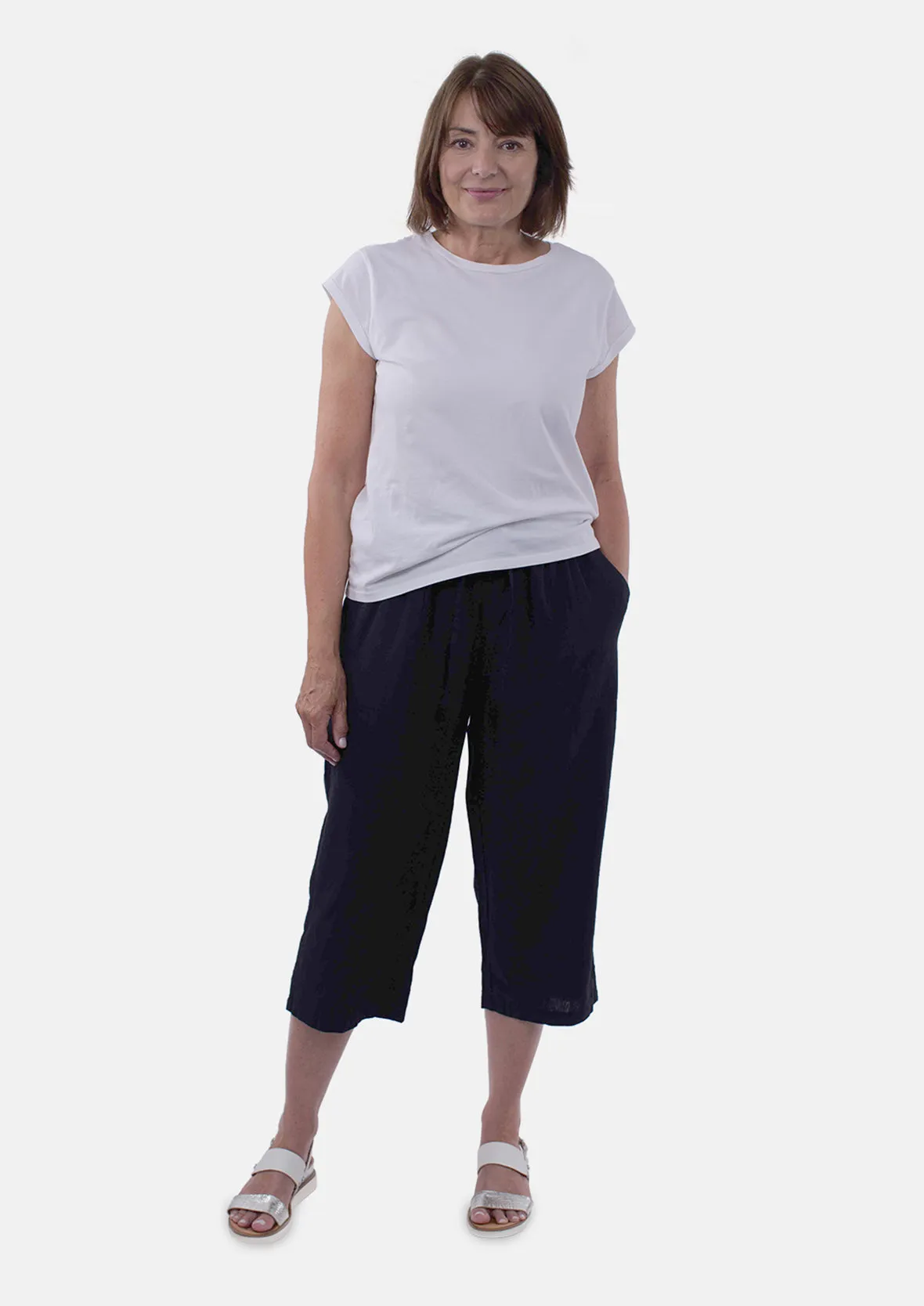 Linen Rich Cropped Trousers With Pockets