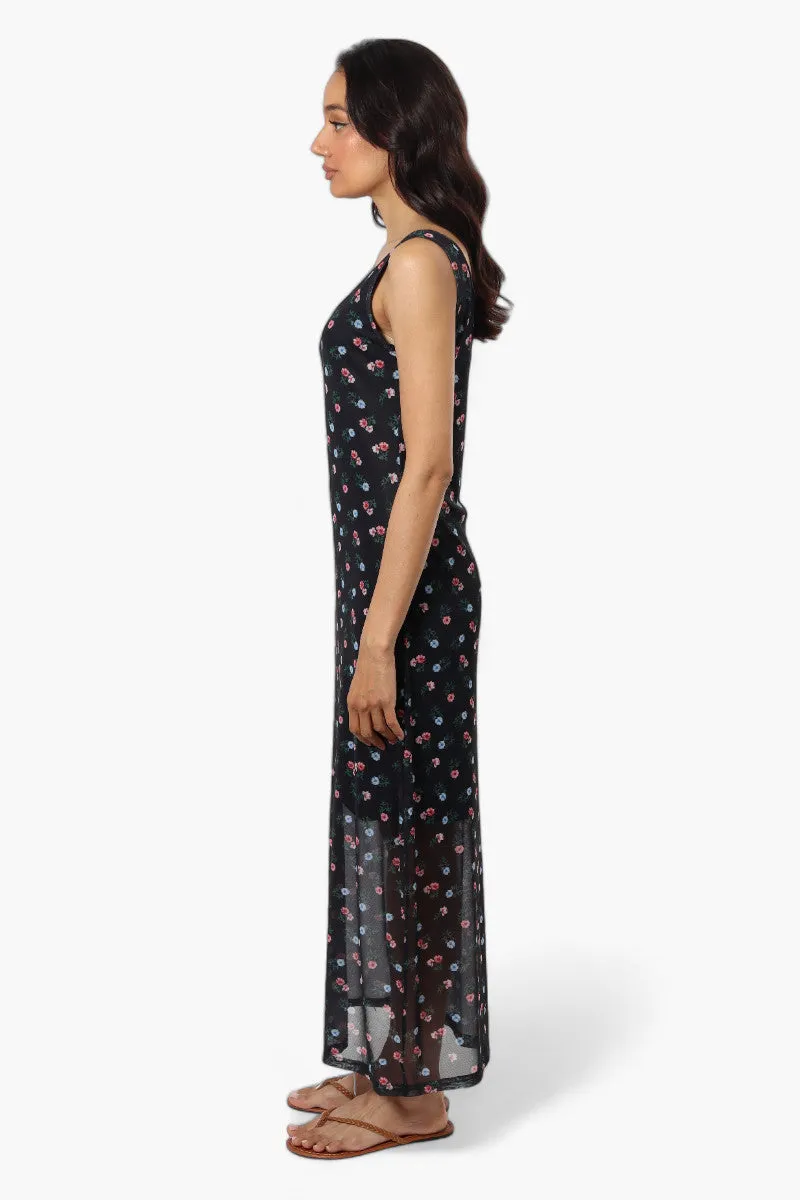 Majora Floral Mesh Maxi Dress - Black