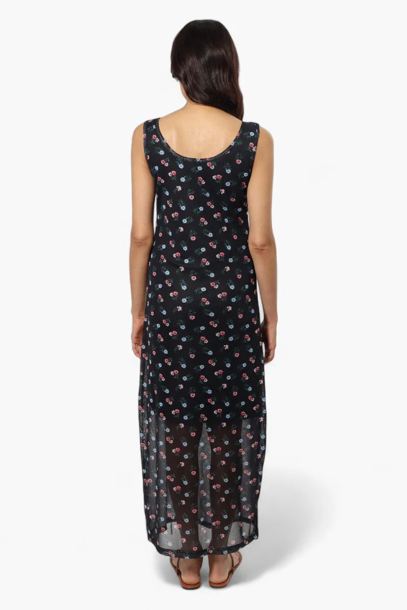 Majora Floral Mesh Maxi Dress - Black