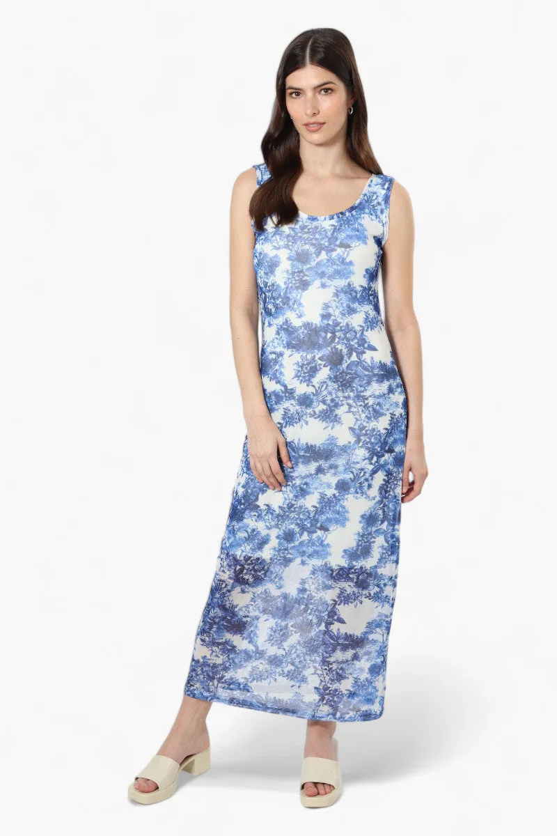 Majora Floral Mesh Maxi Dress - Blue