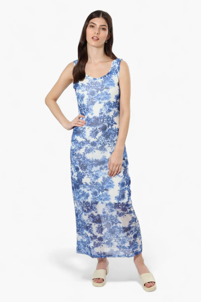 Majora Floral Mesh Maxi Dress - Blue