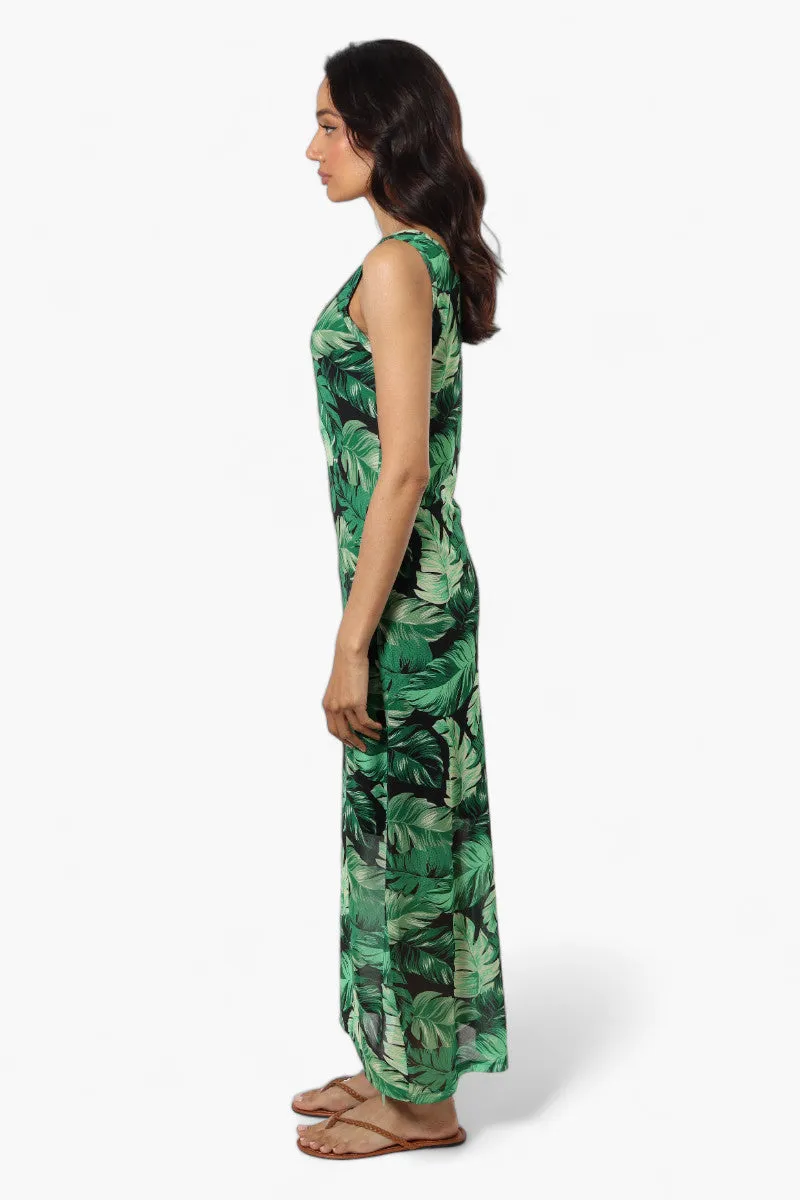 Majora Leaf Pattern Mesh Maxi Dress - Green