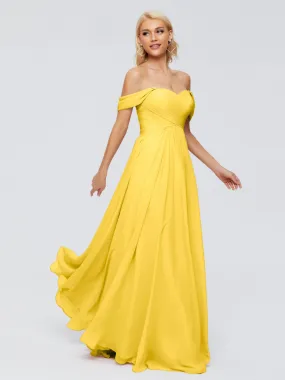 Marigold Color Bridesmaid Dresses Trinity Gorgeous Off The Shoulder Long Chiffon Bridesmaid Dresses