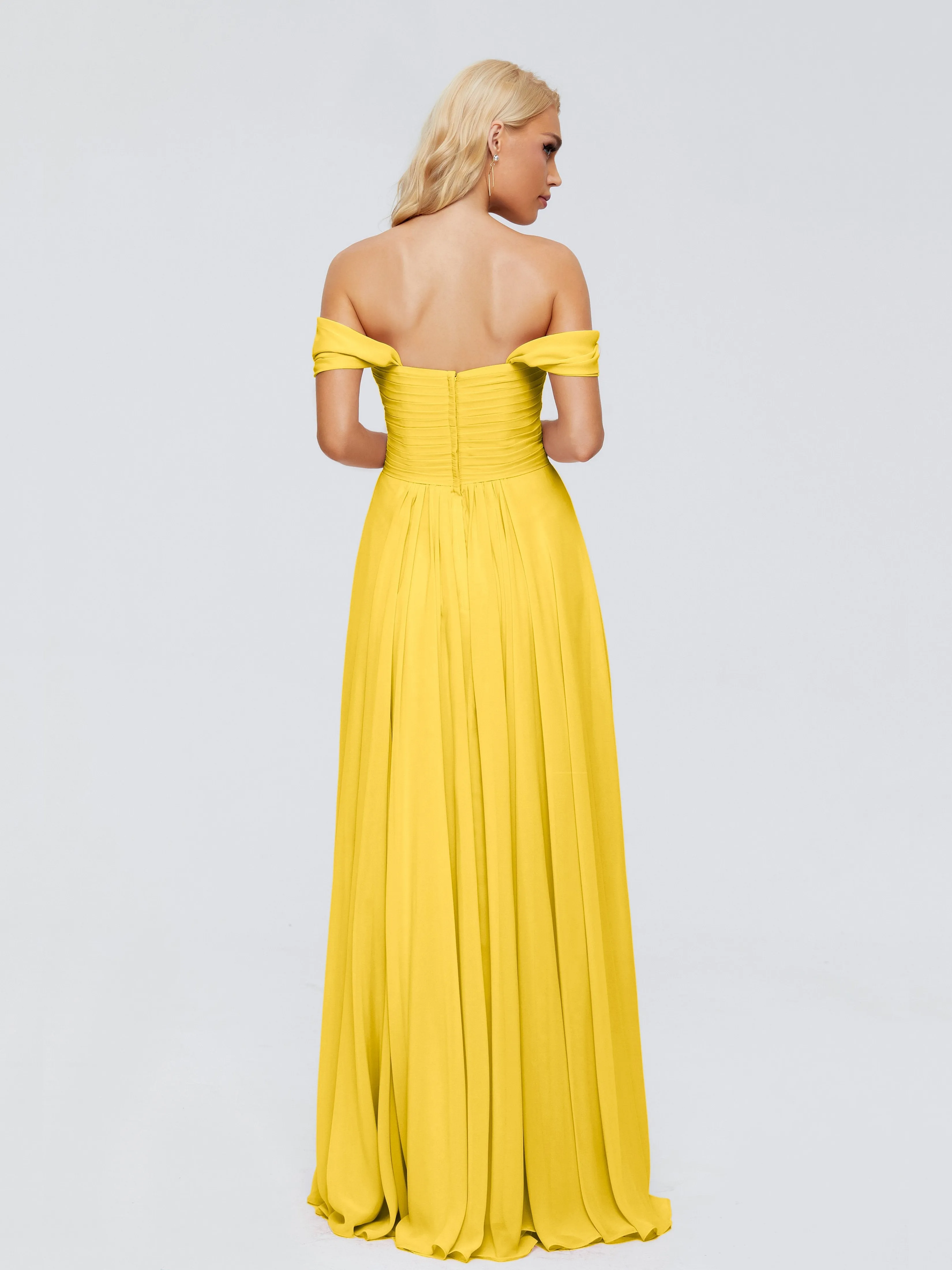 Marigold Color Bridesmaid Dresses Trinity Gorgeous Off The Shoulder Long Chiffon Bridesmaid Dresses