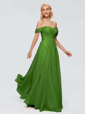 Moss Green Bridesmaids Dresses Trinity Gorgeous Off The Shoulder Long Chiffon Bridesmaid Dresses