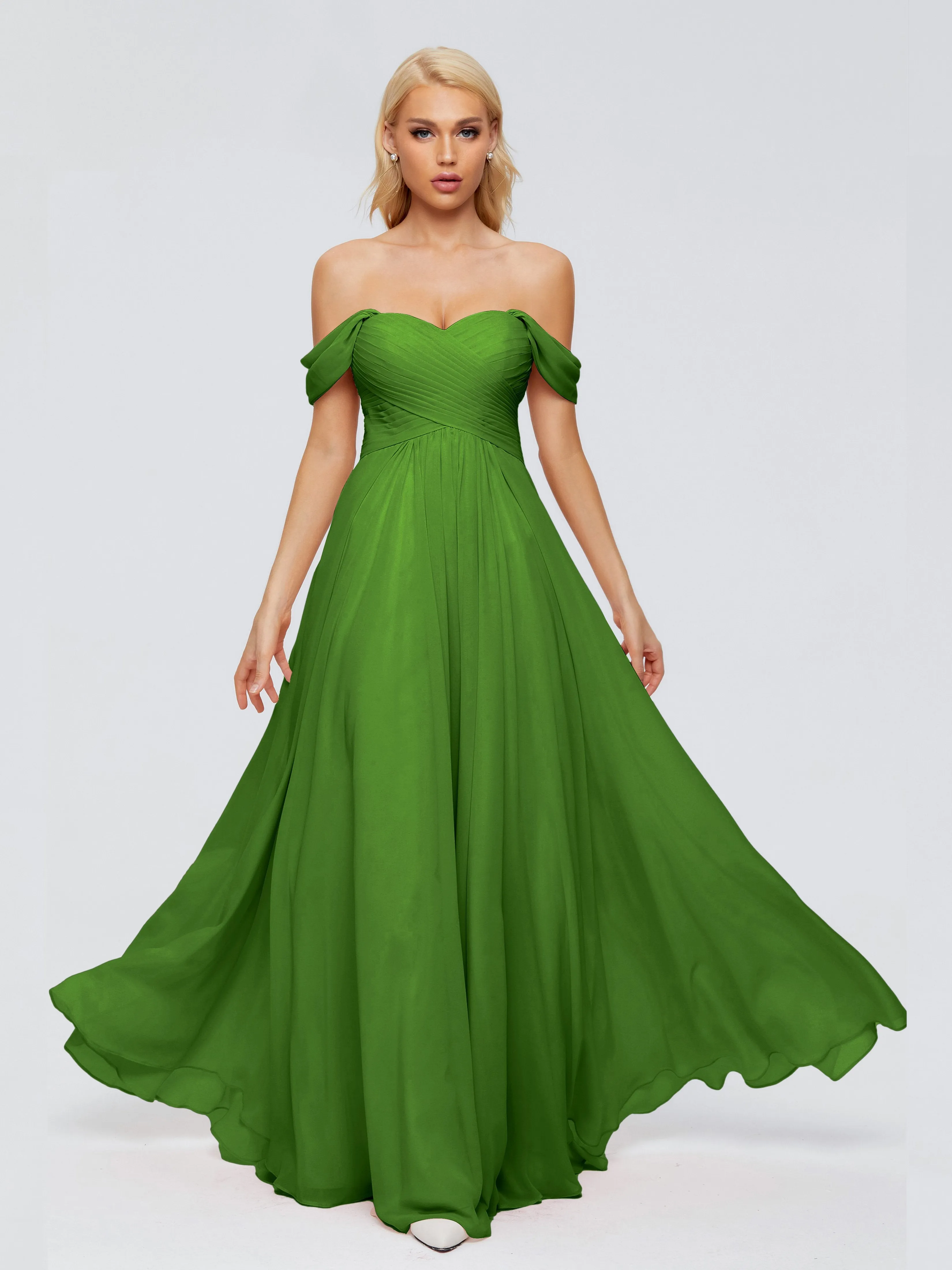 Moss Green Bridesmaids Dresses Trinity Gorgeous Off The Shoulder Long Chiffon Bridesmaid Dresses