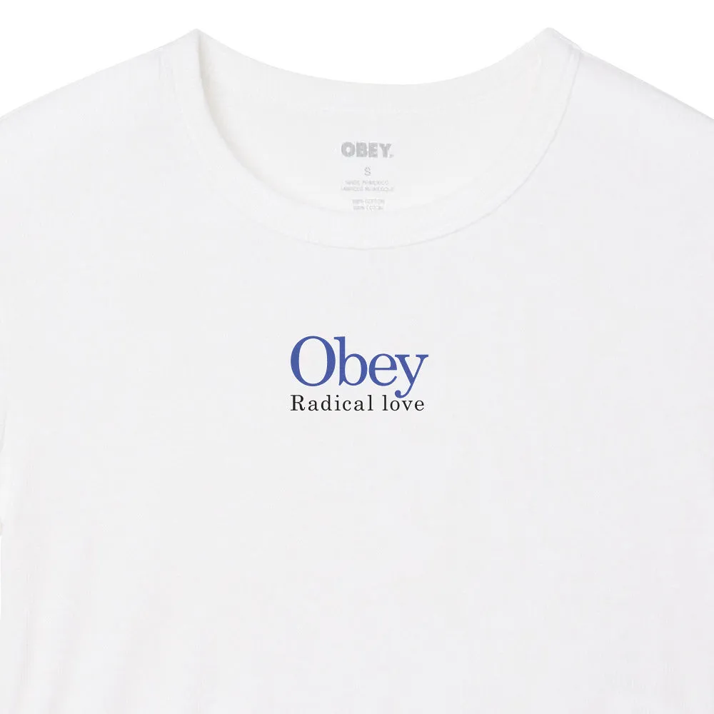 OBEY RADICAL LOVE CROPPED EMMA RIB T-SHIRT // WHITE