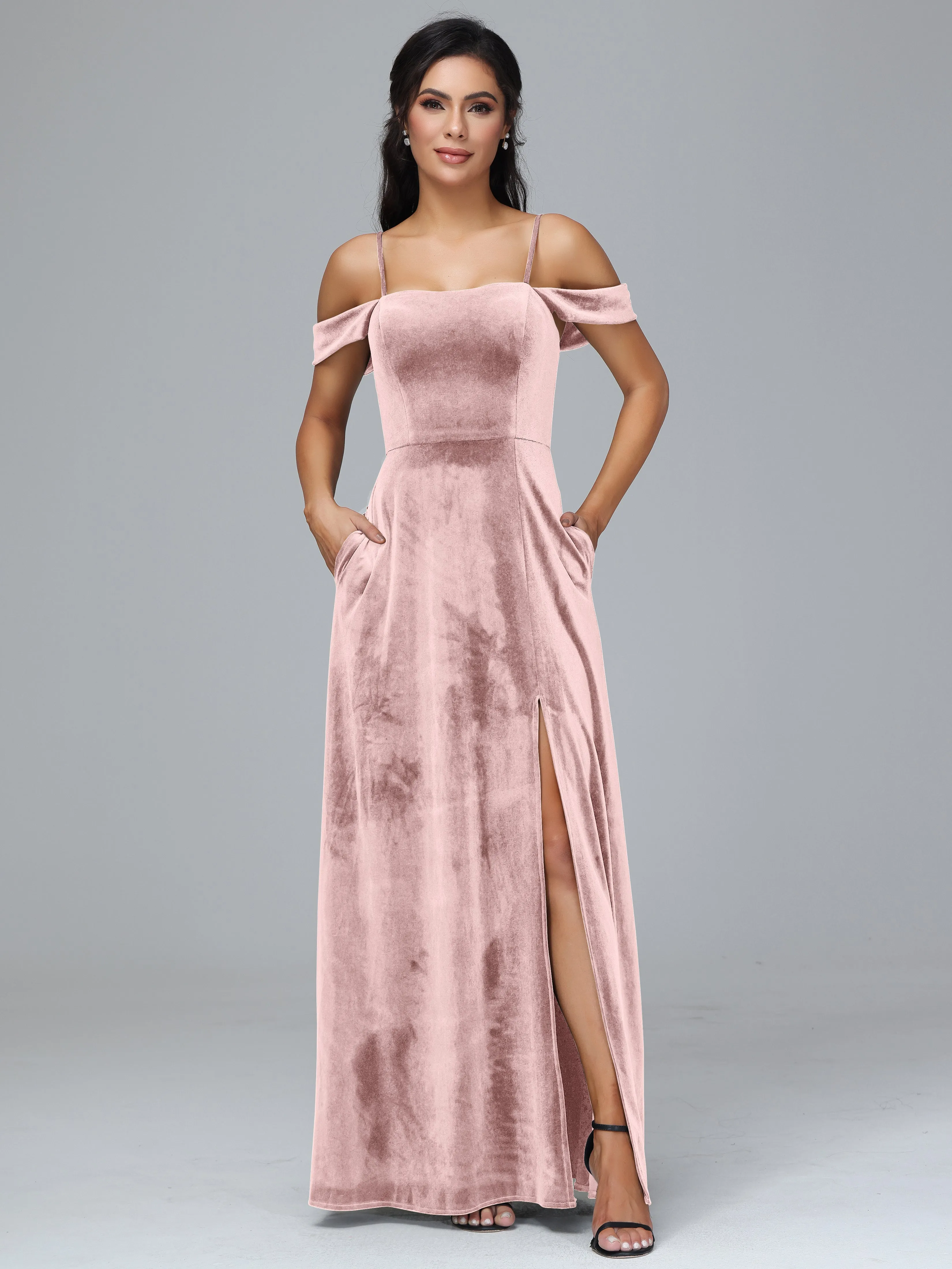 Off Shoulder Long Plus Size Bridesmaid Dresses With Pockets