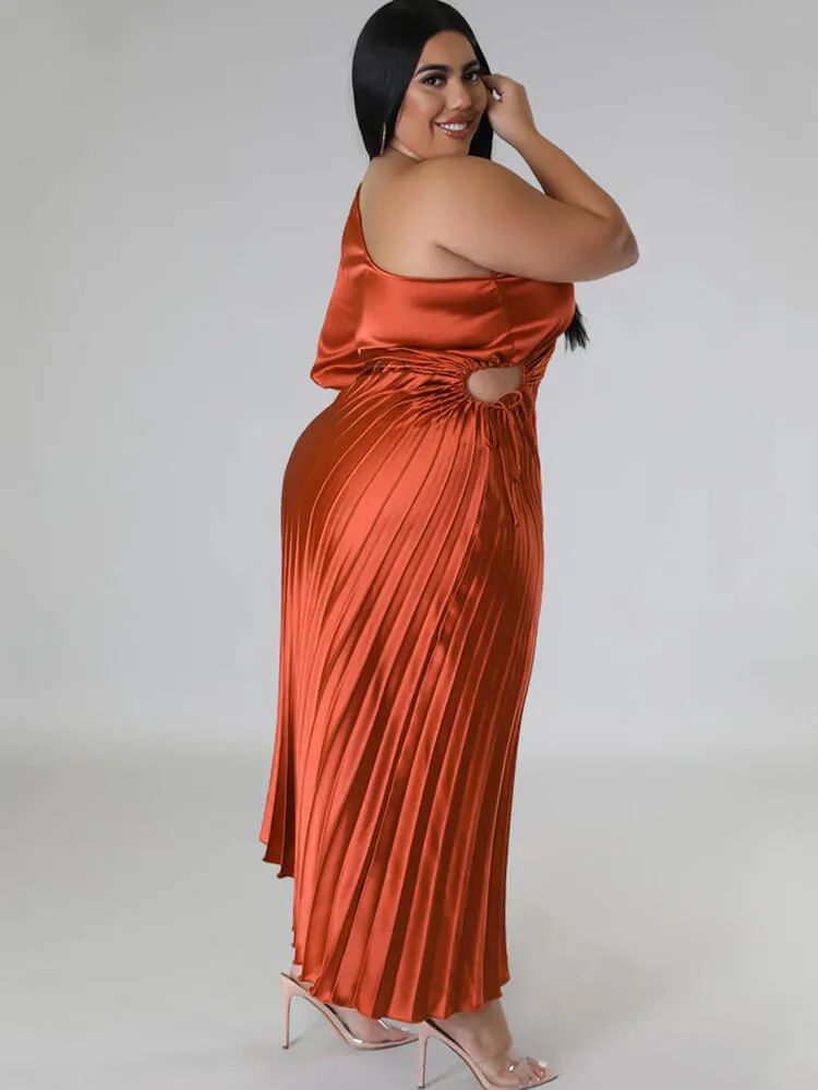 One Shoulder Lace Up Ruched Maxi Dresses