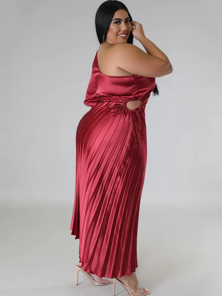 One Shoulder Lace Up Ruched Maxi Dresses