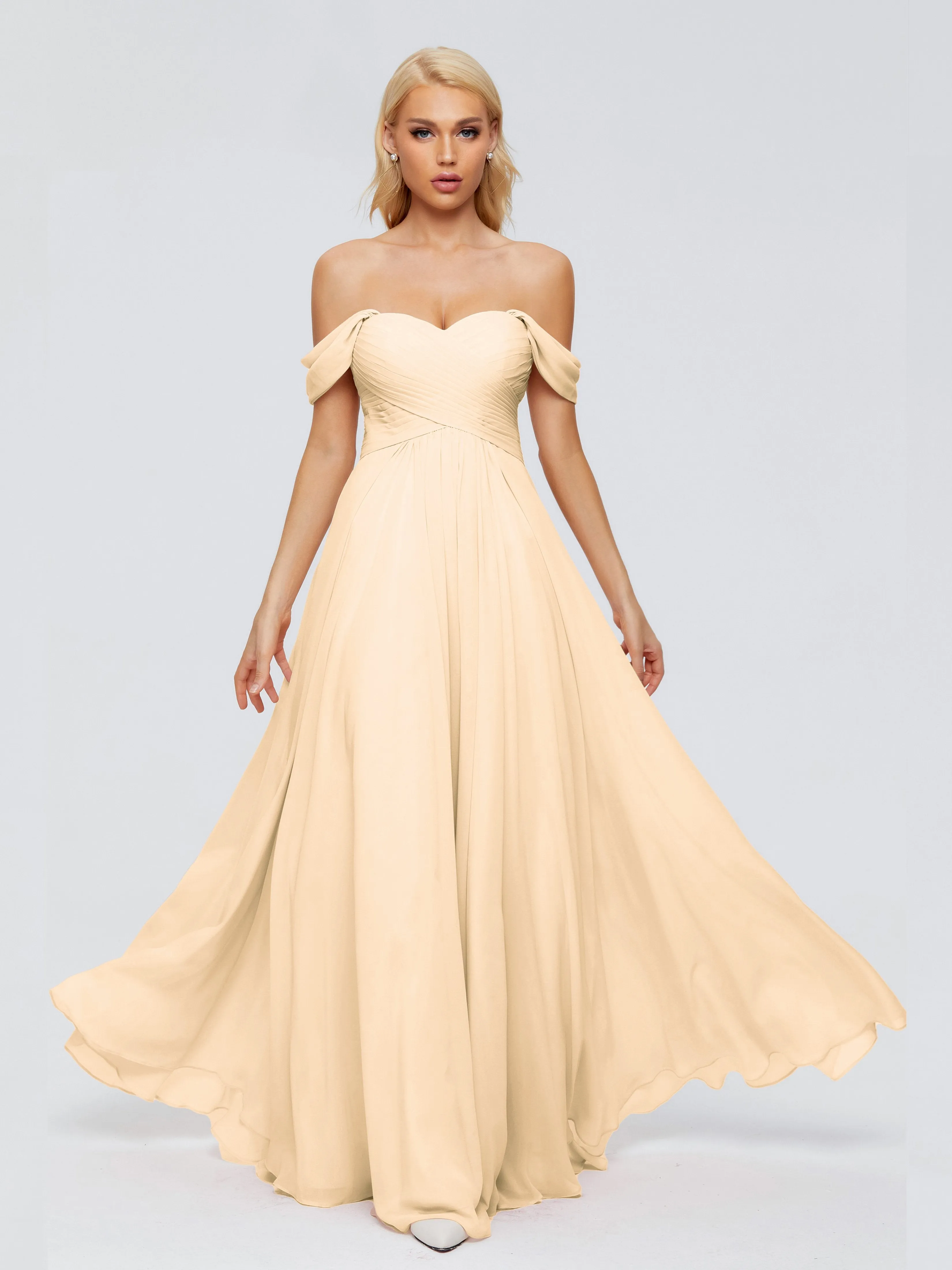 Peach Coloured Bridesmaid Dresses Trinity Gorgeous Off The Shoulder Long Chiffon Bridesmaid Dresses