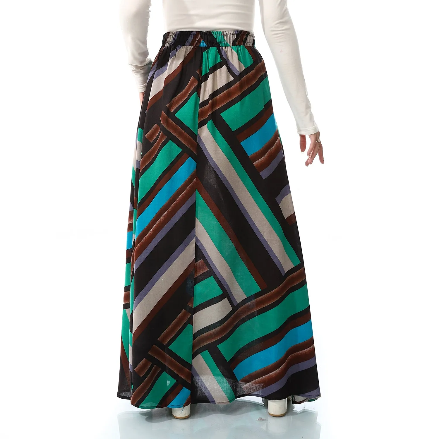 Printed Long Skirt - SS24MSCASKIRT3035-1-GREEN*BROWN