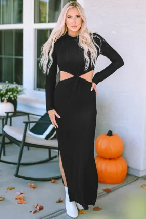 Ribbed Twist Cutout Long Sleeve Dress