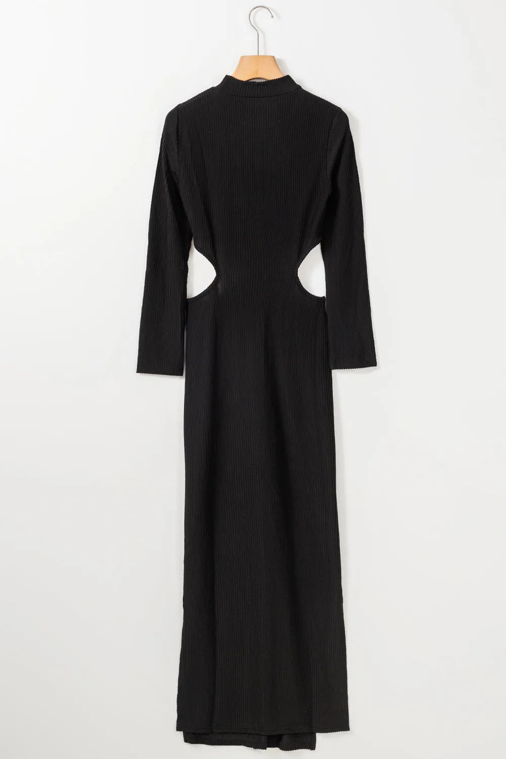 Ribbed Twist Cutout Long Sleeve Dress