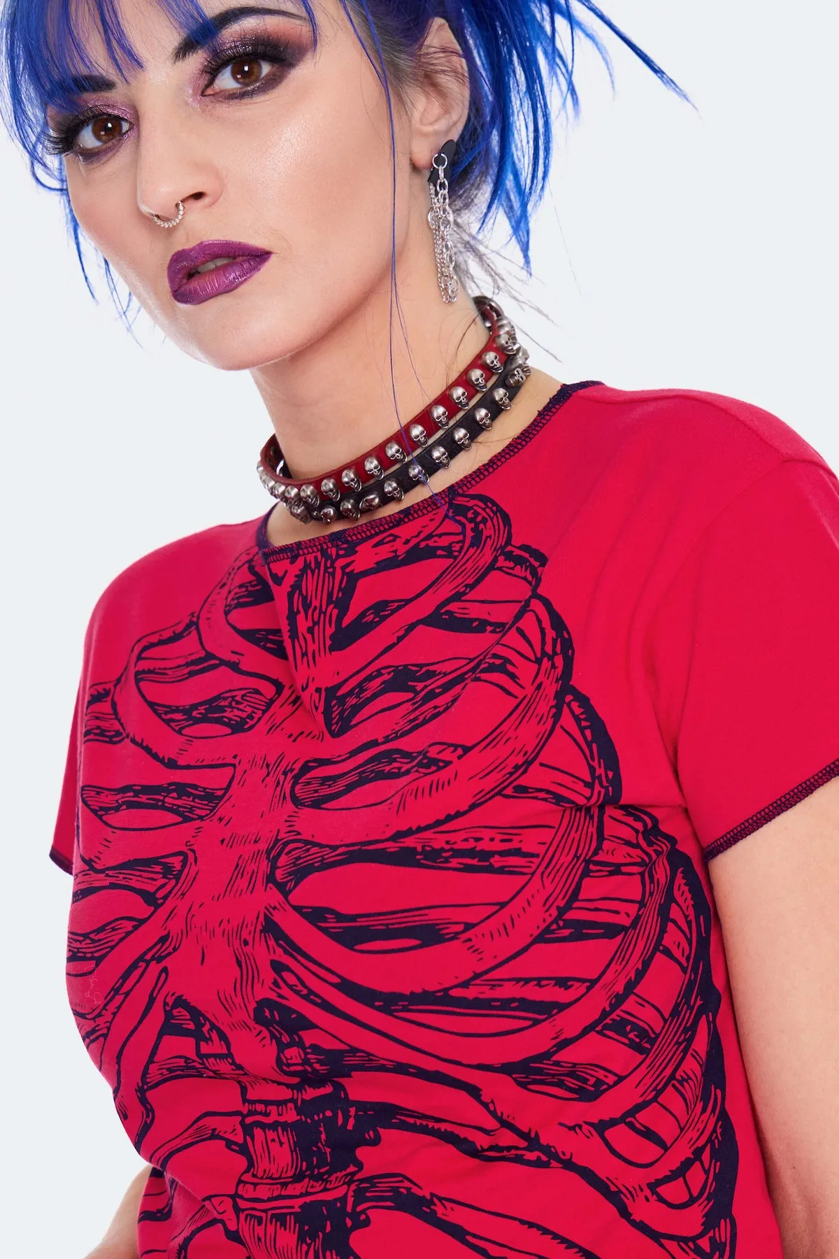 Ribs Cropped T-Shirt in Red & Black by Jawbreaker