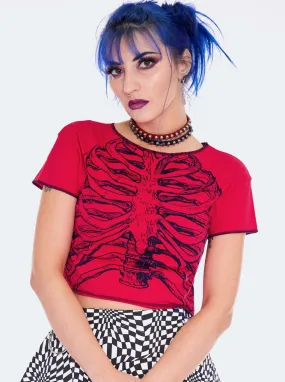 Ribs Cropped T-Shirt in Red & Black by Jawbreaker