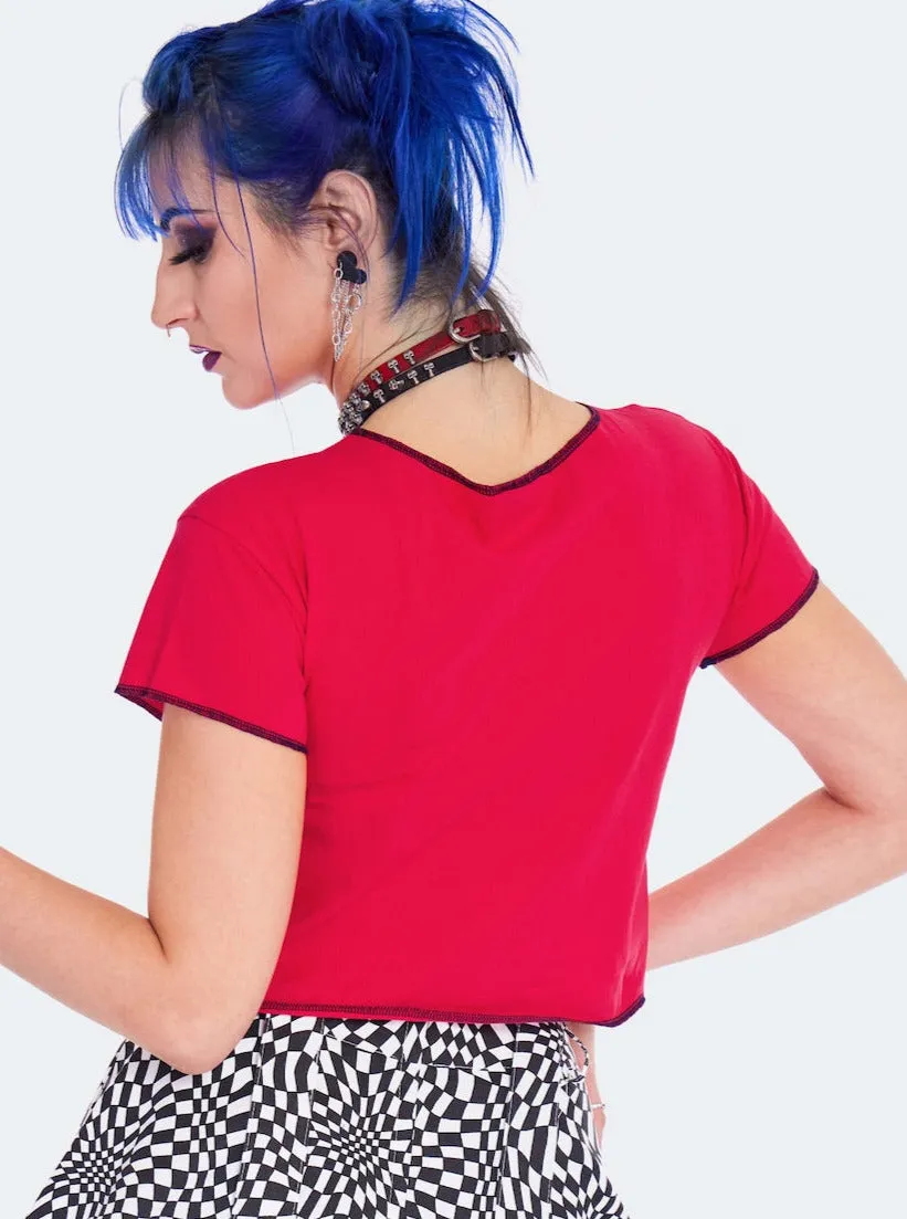 Ribs Cropped T-Shirt in Red & Black by Jawbreaker