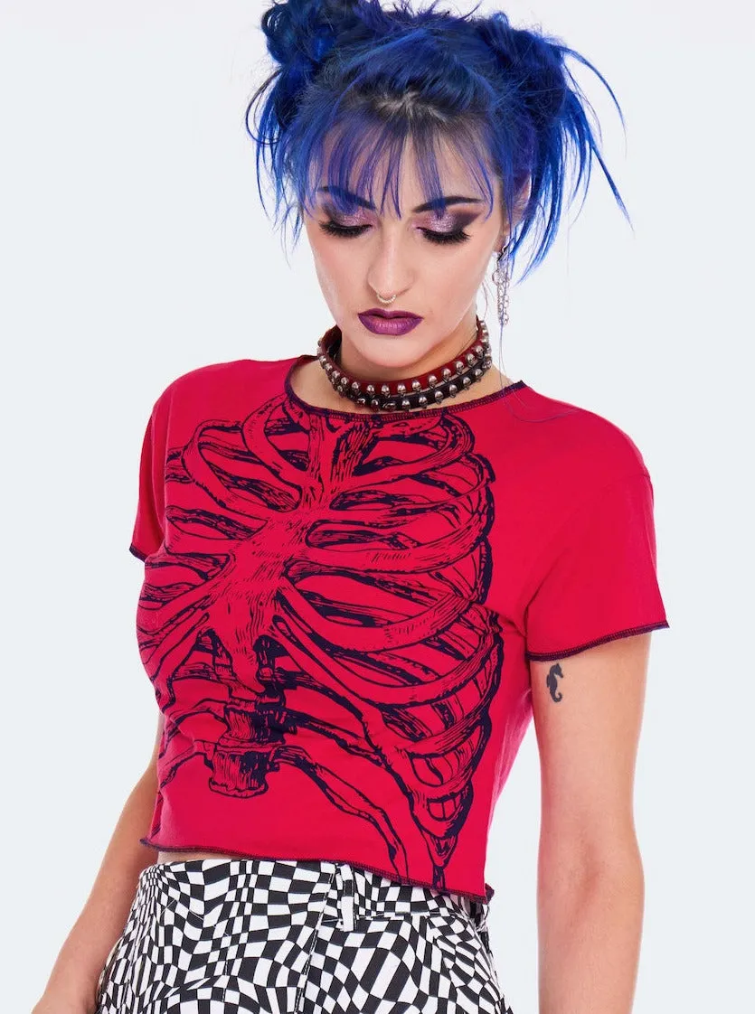 Ribs Cropped T-Shirt in Red & Black by Jawbreaker