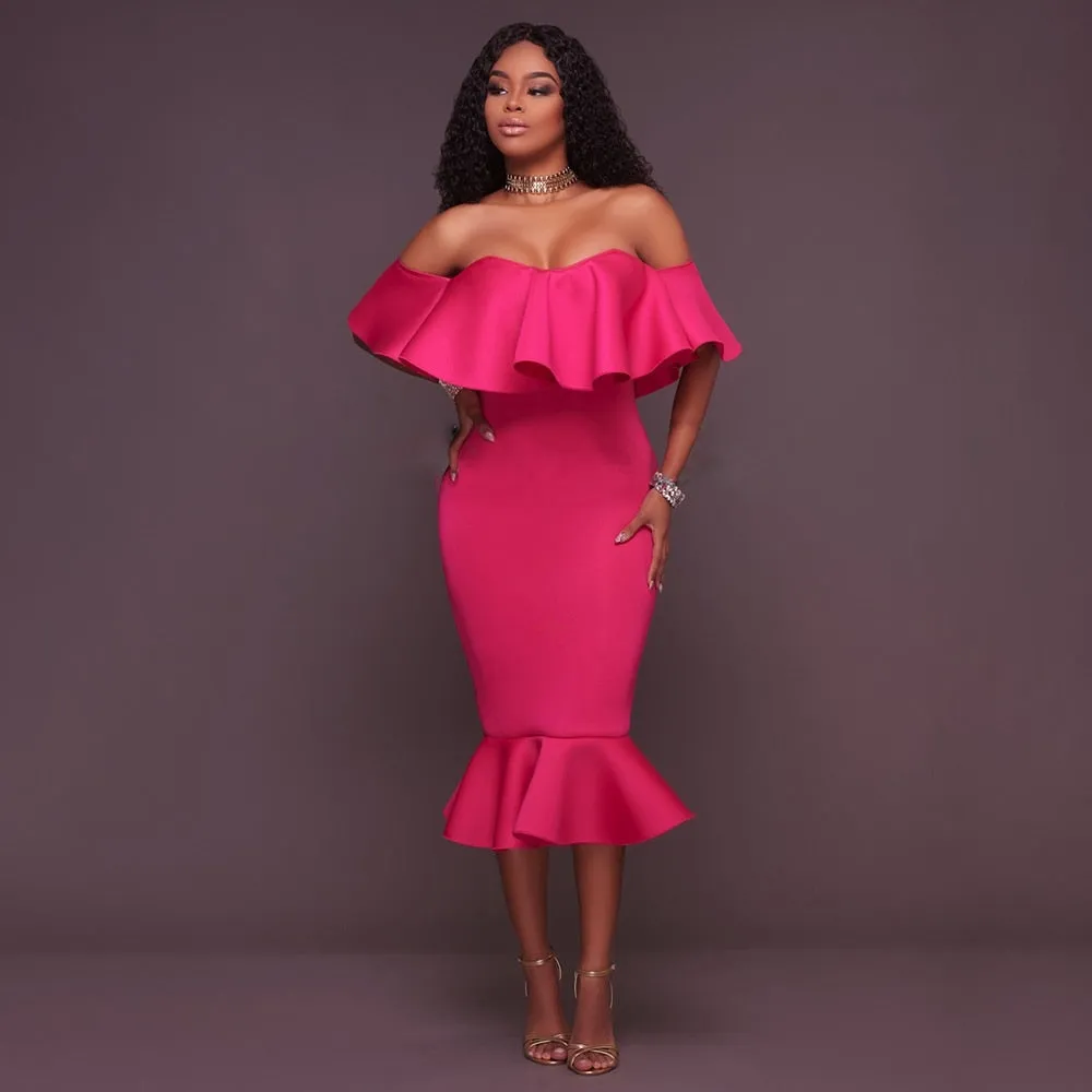 Sexy Off Shoulder Slash Neck Bodycon Dress