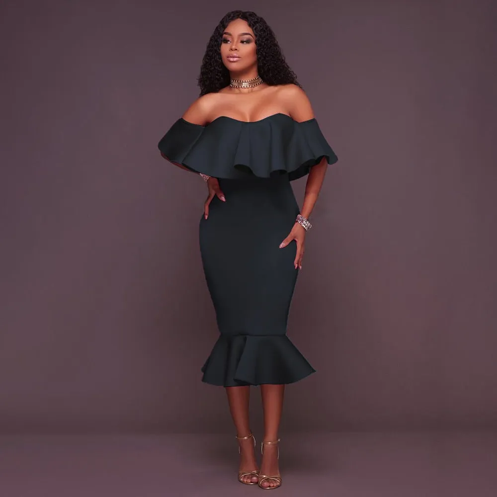 Sexy Off Shoulder Slash Neck Bodycon Dress