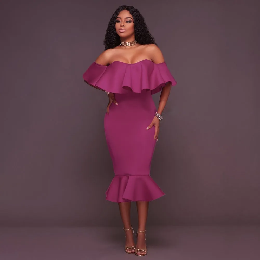 Sexy Off Shoulder Slash Neck Bodycon Dress