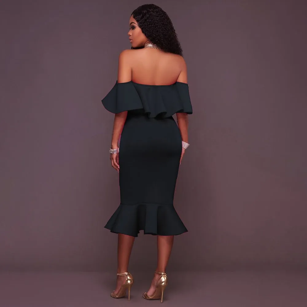 Sexy Off Shoulder Slash Neck Bodycon Dress