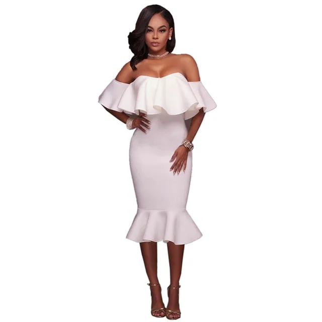 Sexy Off Shoulder Slash Neck Bodycon Dress