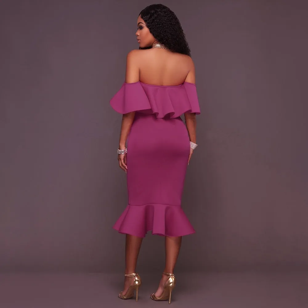 Sexy Off Shoulder Slash Neck Bodycon Dress