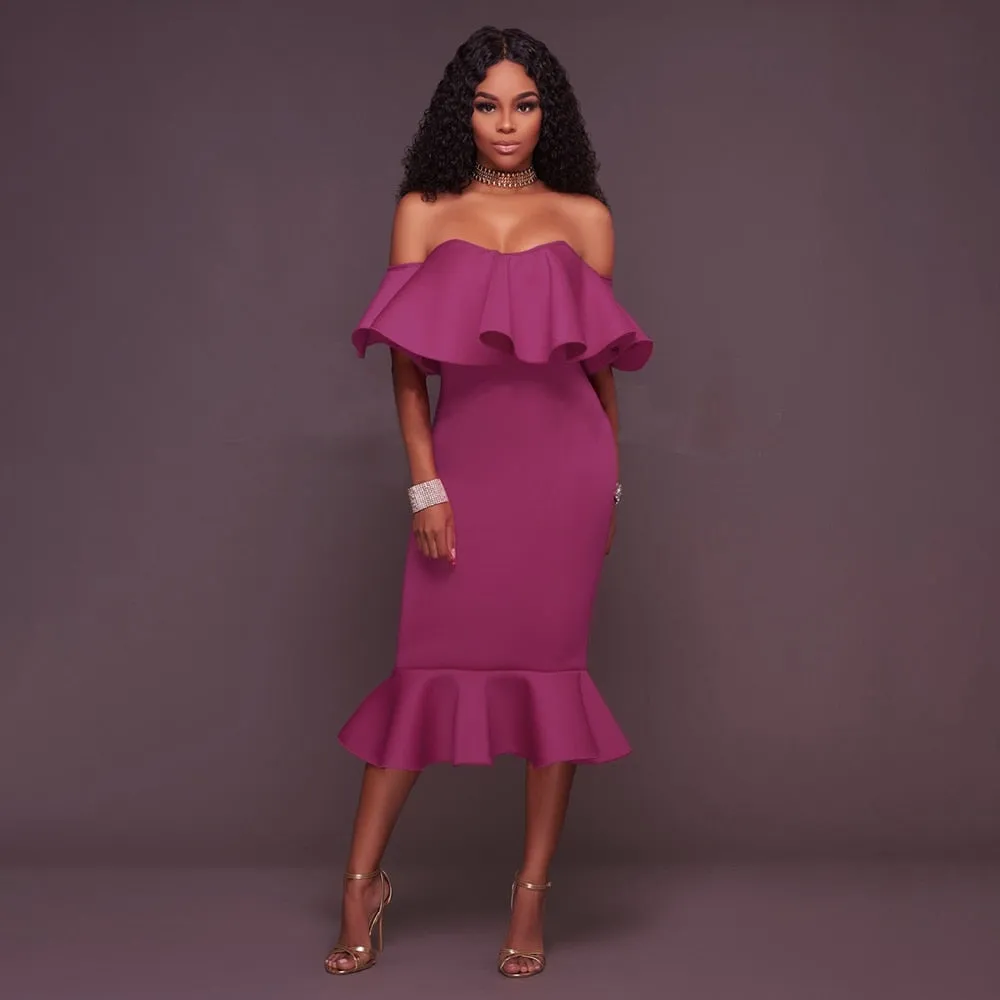 Sexy Off Shoulder Slash Neck Bodycon Dress