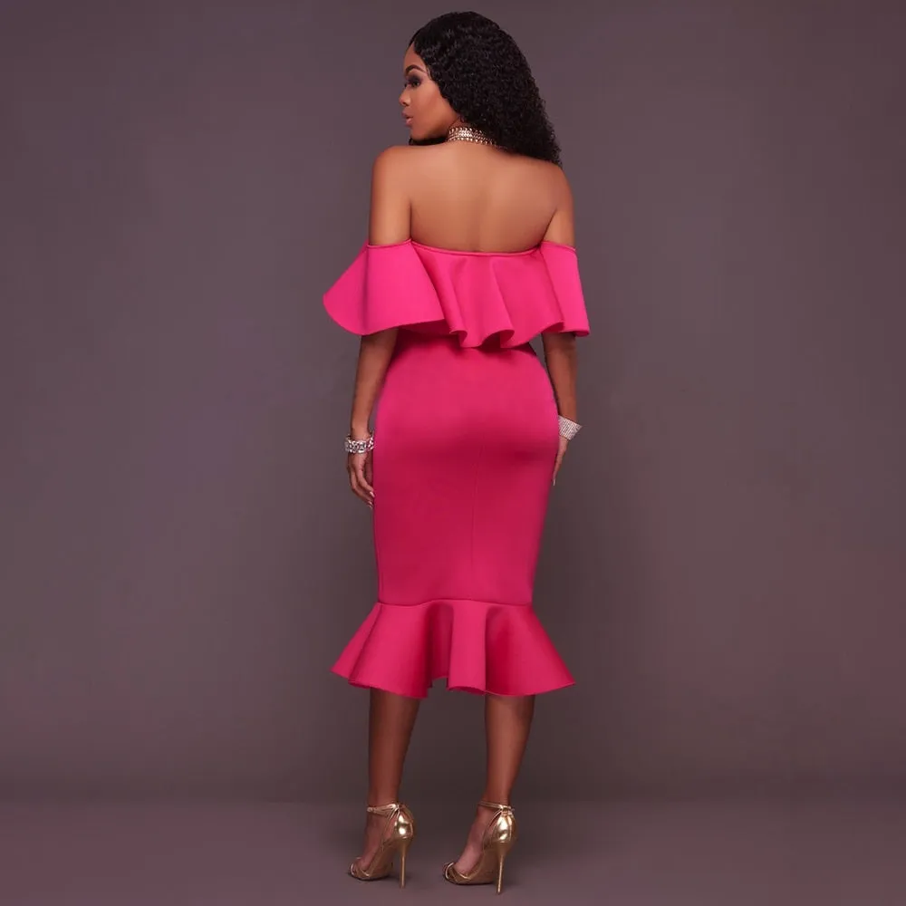 Sexy Off Shoulder Slash Neck Bodycon Dress