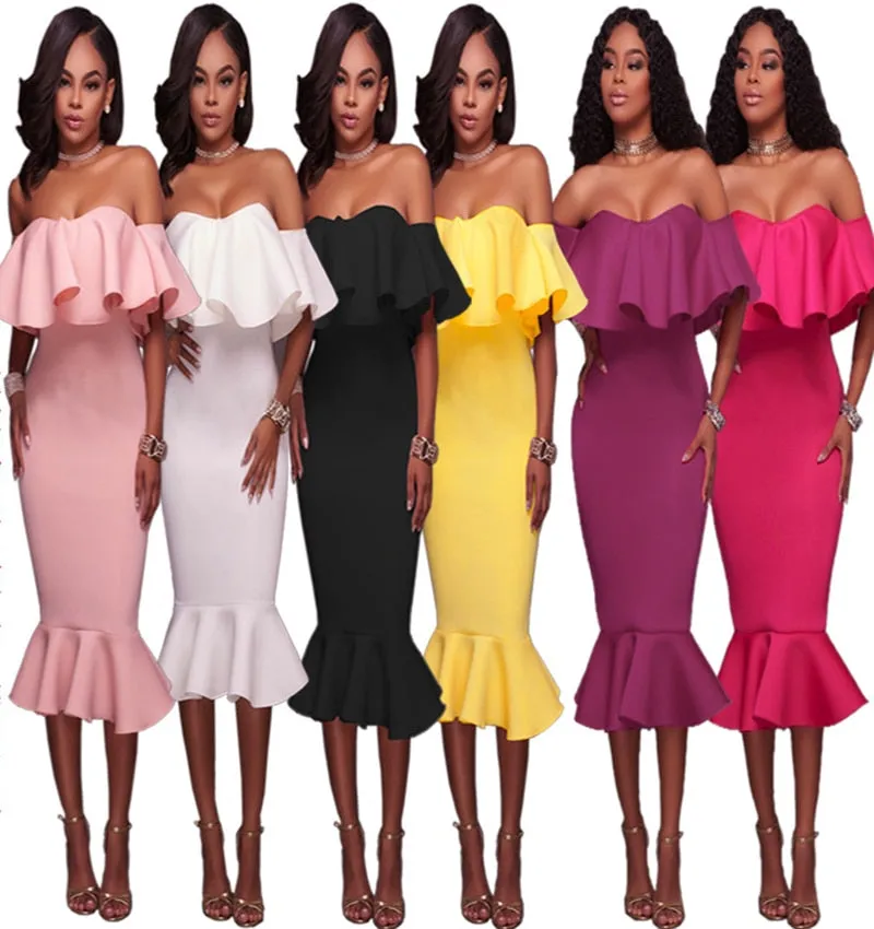 Sexy Off Shoulder Slash Neck Bodycon Dress