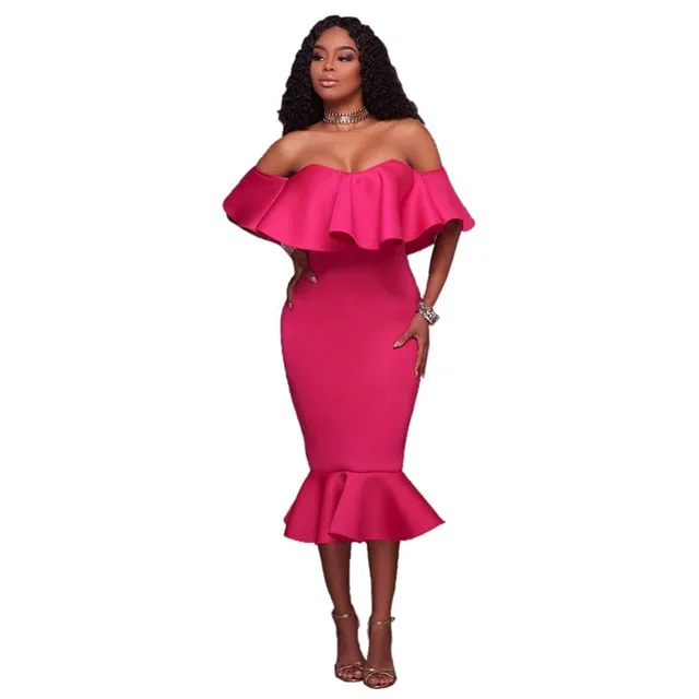 Sexy Off Shoulder Slash Neck Bodycon Dress