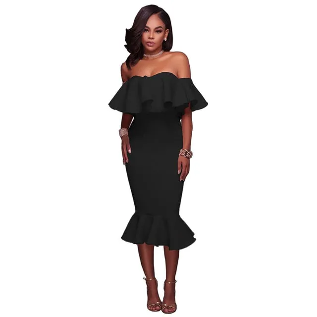 Sexy Off Shoulder Slash Neck Bodycon Dress