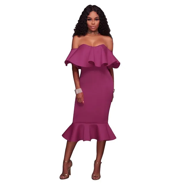 Sexy Off Shoulder Slash Neck Bodycon Dress