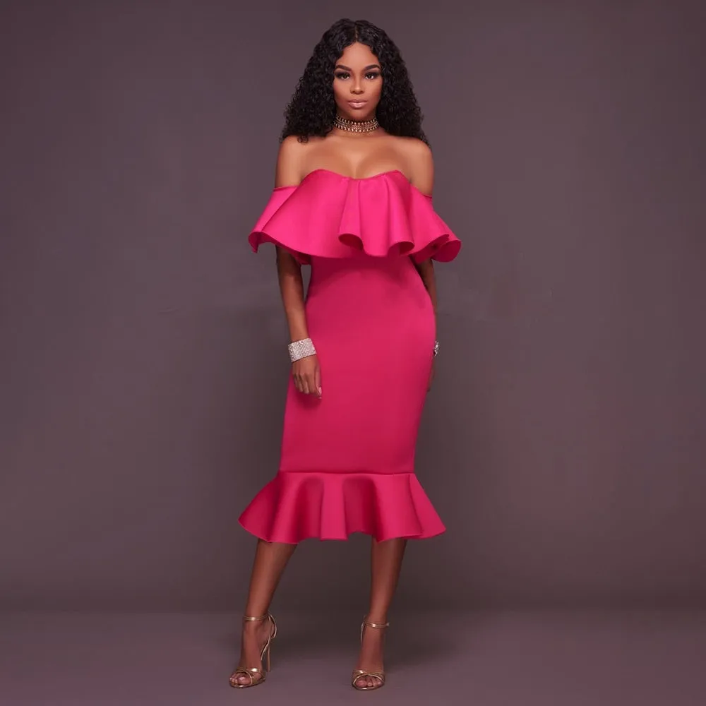 Sexy Off Shoulder Slash Neck Bodycon Dress