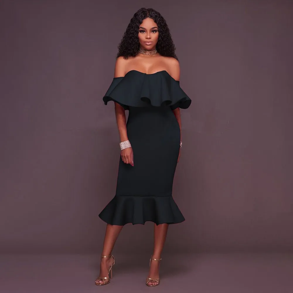 Sexy Off Shoulder Slash Neck Bodycon Dress