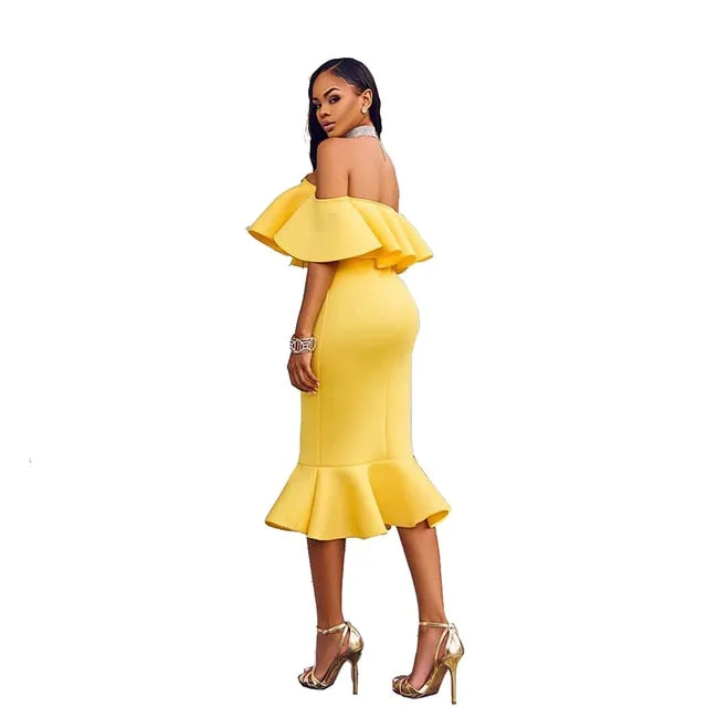 Sexy Off Shoulder Slash Neck Bodycon Dress