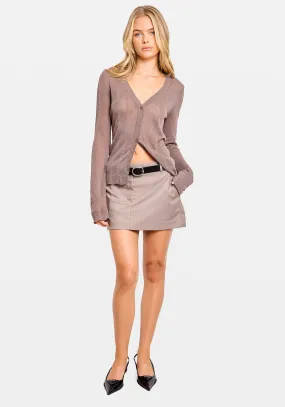 SHEER KNIT CARDIGAN TOP TAUPE