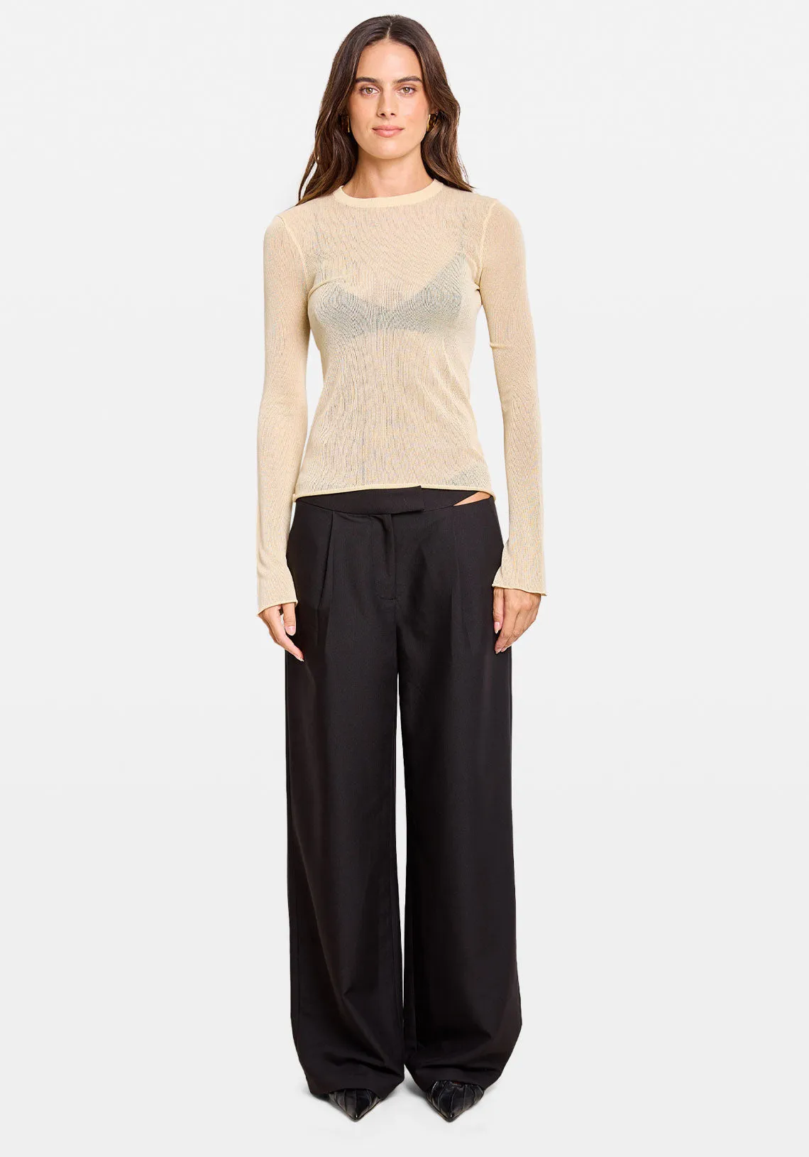 SHEER KNIT LS TOP BUTTER