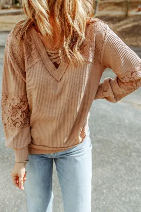 Strappy V Neck Long Sleeve Top